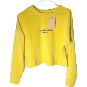 NWT "Black Hearted Gypsy" Yellow Cropped Long Sleeve Graphic‎ Shirt Small